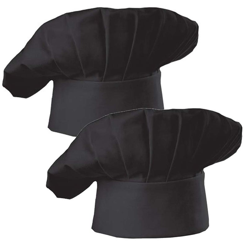 Hyzrz Chef Hat Set of 2 Pack Adult Adjustable Elastic Baker Kitchen Cooking Chef Cap (Black) - Image 1
